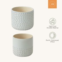 La Jolie Muse Ceramic Planter 6755 Inch Concave Dot Patterned Cylinder Flower Pot W Drain Hole For Indoor Set Of 2 Glaci