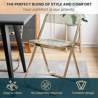 Leisuremod Lawrence Modern Transparent Acrylic Folding Chair With Gold Metal Frame (Amber)