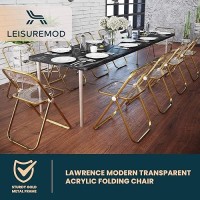 Leisuremod Lawrence Modern Transparent Acrylic Folding Chair With Gold Metal Frame (Amber)