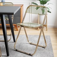 Leisuremod Lawrence Modern Transparent Acrylic Folding Chair With Gold Metal Frame (Amber)