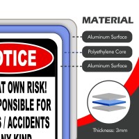 Notice Enter At Own Risk Not Responsible For Injuries Or Accidents Sign - Caution Safety Signs  Warning Signs  Security Signs  Alt Room Decor  Indoor & Outdoor Signs For Home  Office  Work 8.5