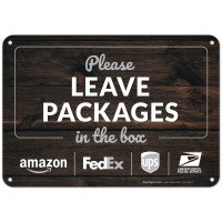 Package Delivery Sign Please Leave Packages In The Box Wood Background 10X7 Inches Rust Free 040 Aluminum Fade Resistant I