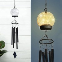 42 Inch Wind Chimes Outdoor Solar Lights 15 Twinkle Warm White Led Large Sympathy Chime Crackled Glass Ball Birthday Gifts For