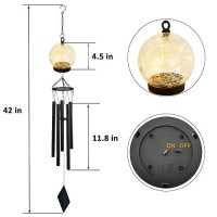 42 Inch Wind Chimes Outdoor Solar Lights 15 Twinkle Warm White Led Large Sympathy Chime Crackled Glass Ball Birthday Gifts For