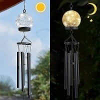 42 Inch Wind Chimes Outdoor Solar Lights 15 Twinkle Warm White Led Large Sympathy Chime Crackled Glass Ball Birthday Gifts For