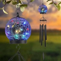 Wind Chimes Outdoor Solar Lights 42 Inch Large Sympathy Chime 15 Led Twinkle Multi Color Crackled Glass Ball Birthday Gifts For