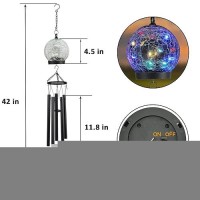 Wind Chimes Outdoor Solar Lights 42 Inch Large Sympathy Chime 15 Led Twinkle Multi Color Crackled Glass Ball Birthday Gifts For