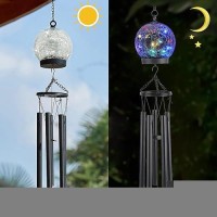 Wind Chimes Outdoor Solar Lights 42 Inch Large Sympathy Chime 15 Led Twinkle Multi Color Crackled Glass Ball Birthday Gifts For