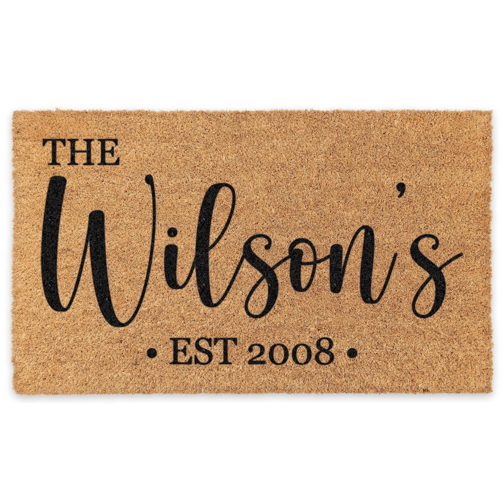 Coco Mats N More Personalized Welcome Mat Black Size 18X30 Inches Doormat Outdoor With Nonskid Vinyl Backing Thin And D