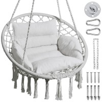 Greenstell Swing Hanging Chair Hold Up To 330Lbs148Kg Hammock Chair With Hanging Kits And Removable Washable Cushion Cotton