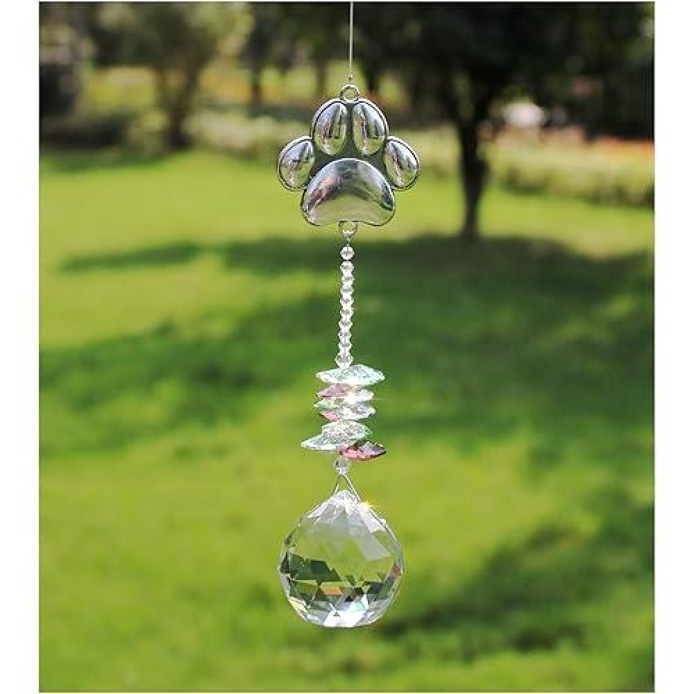 Rosleanny Paw Print Sun Catcher Crystals Prisms Hanging Garden Decor Pet Memorial Gifts Dog Remembrance Gift Loss Sympathy Rainbow Maker Suncatcher For Window Friend Birthday