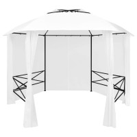 vidaXL Canopy Patio Pavilion with Curtains Outdoor Hexagonal Gazebo with Steel Frame Party Tent Sun Shelter for Garden Backya