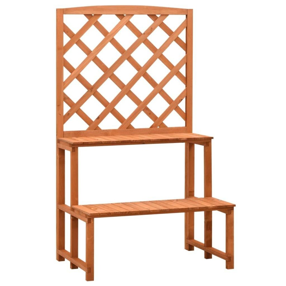vidaXL Solid Firwood Plant Stand and Trellis Outdoor Patio Garden Display Shelf Sturdy Ladder Design with Multiple Shelves