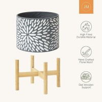 La Jolie Muse Ceramic Plant Pot With Wood Stand 8 Inch Unique Modern Flower Pots Indoor With Wood Planter Holder And Drainage