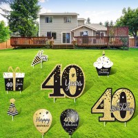 Happy 40Th Birthday Party Yard Sign Set Of 8 Black Gold 40 Birthday Yard Signs With Stakes And Outdoor Lawn Decorations