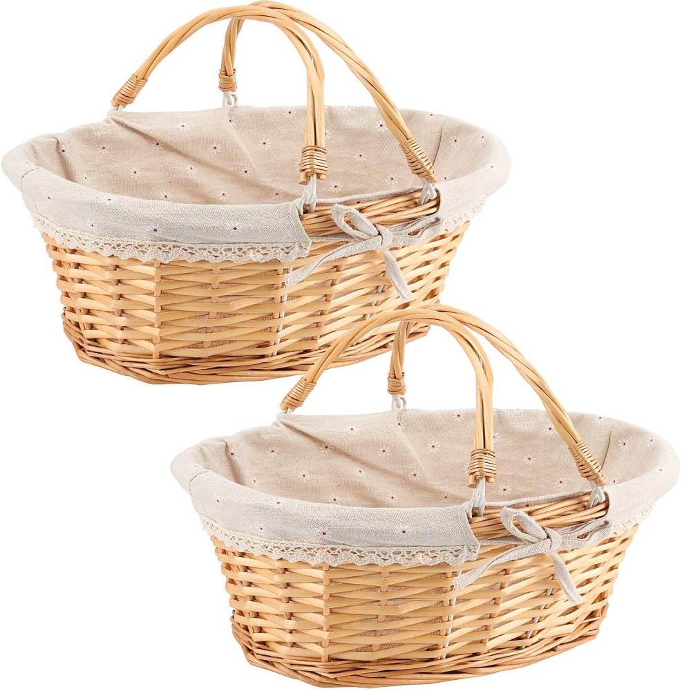 Zeonhei 2 Pcs Wicker Woven Basket Attractive Willow Woven Gift Basket Fruit Picnic Easter Candy Wedding Party Decoration Servi