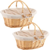 Zeonhei 2 Pcs Wicker Woven Basket Attractive Willow Woven Gift Basket Fruit Picnic Easter Candy Wedding Party Decoration Servi