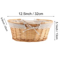 Zeonhei 2 Pcs Wicker Woven Basket Attractive Willow Woven Gift Basket Fruit Picnic Easter Candy Wedding Party Decoration Servi