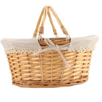 Zeonhei 2 Pcs Wicker Woven Basket Attractive Willow Woven Gift Basket Fruit Picnic Easter Candy Wedding Party Decoration Servi