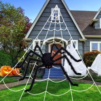 Kuchey Halloween Decorations Outdoor 200 Triangular Spider Web 47 Giant Fake Spiders Halloween Decor Indoor Clearance For