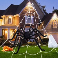 Kuchey Halloween Decorations Outdoor 200 Triangular Spider Web 47 Giant Fake Spiders Halloween Decor Indoor Clearance For