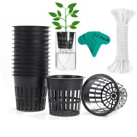 Orimerc 4 Inch 15 Pack Net Cup Pots With 15 Feet Self Watering Rope 15 Plant Labels For Hydroponic Aquaponics Kratky Orchid V