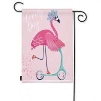 Moslion Flamingo Garden Flag Cute Bird With Sunglasses Flower Wreath Stars Bike On Lovely Day Flags Double-Sided Banner Welcome Yard Flag Outdoor Home Decor. Lawn Villa 12X18 Inch Pink