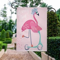 Moslion Flamingo Garden Flag Cute Bird With Sunglasses Flower Wreath Stars Bike On Lovely Day Flags Double-Sided Banner Welcome Yard Flag Outdoor Home Decor. Lawn Villa 12X18 Inch Pink