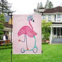 Moslion Flamingo Garden Flag Cute Bird With Sunglasses Flower Wreath Stars Bike On Lovely Day Flags Double-Sided Banner Welcome Yard Flag Outdoor Home Decor. Lawn Villa 12X18 Inch Pink