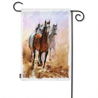 Moslion Horse Garden Flag Sketch Of Wild Animal Brown White Horses Running In The Wind Sand Flags Double-Sided Banner Welcome Yard Flag Outdoor Home Decor. Lawn Villa 12X18 Inch