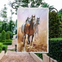 Moslion Horse Garden Flag Sketch Of Wild Animal Brown White Horses Running In The Wind Sand Flags Double-Sided Banner Welcome Yard Flag Outdoor Home Decor. Lawn Villa 12X18 Inch