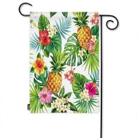 Moslion Leaf Garden Flag Hawaiian Pineapples Tropical Palm Leaves Flowers In Jungle Flags Double-Sided Banner Welcome Yard Flag Outdoor Home Decor. Lawn Villa 12X18 Inch Green Yellow Pink