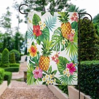 Moslion Leaf Garden Flag Hawaiian Pineapples Tropical Palm Leaves Flowers In Jungle Flags Double-Sided Banner Welcome Yard Flag Outdoor Home Decor. Lawn Villa 12X18 Inch Green Yellow Pink