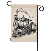 Moslion Train Garden Flag Vintage Train In Country Locomotive Wooden Wagons Rail Road With Smoke Flags Double-Sided Banner Welcome Yard Flag Outdoor Home Decor. Lawn Villa 12X18 Inch Beige