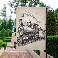 Moslion Train Garden Flag Vintage Train In Country Locomotive Wooden Wagons Rail Road With Smoke Flags Double-Sided Banner Welcome Yard Flag Outdoor Home Decor. Lawn Villa 12X18 Inch Beige