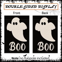 2 Pack Ghost Spooky Halloween Boo Garden Flag 12 X 18 Inch Double Sided Vertical Burlap Trick Or Treat Garden Flag For Seasonal