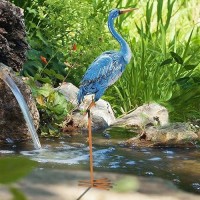 Nacome Large Standing Blue Metal Crane Garden Statue Indooroutdoor Heron Garden Animal Sculpture For Home Garden Patio Backyar