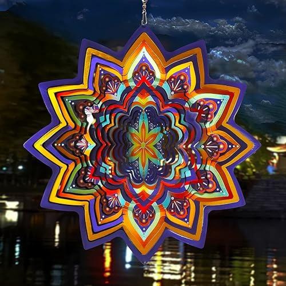 Fonmy Mandala Wind Spinner Lucky Star Worth Gift Indoor Outdoor Garden Decoration Crafts Ornaments 12 Inch Multi Color Stainless