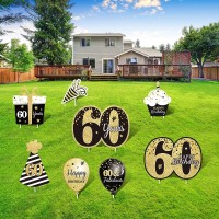 Happy 60Th Birthday Party Yard Sign Set Of 8 Black Gold 60 Birthday Yard Signs With Stakes And Outdoor Lawn Decorations