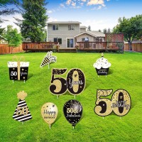 Happy 50Th Birthday Party Yard Sign Set Of 8 Black Gold 50 Birthday Yard Signs With Stakes And Outdoor Lawn Decorations