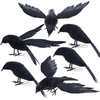 Yofit Halloween Crow Decorations 6 Pack Assorted Size Handmade Black Feather Birds Prop Artificial Ravens D Cor For Outdoor I