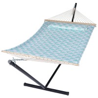 Suncreat Hammocks Outdoor Double Hammock With Stand Extra Large Quilted Fabric Hammock Set Green Pattern