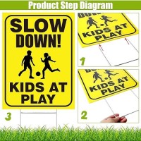 4 Pieces Slow Down Kids At Play Sign With Metal Stake 12 X 16 Inch Kids At Play Safety Signs Double Sided Child Safety Caution