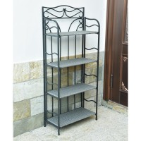 Valencia Resin Wicker Steel 4tier 24inch Wide Plant Shelf Grey