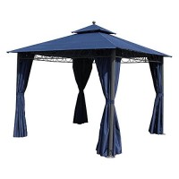 St Kitts 10foot Aluminum Polyester Doublevented and Drapes Square Gazebo Navy