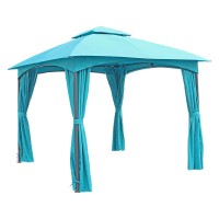 ST Kitts 10Foot Steel Dometop Gazebo with Curtains Aqua Blue