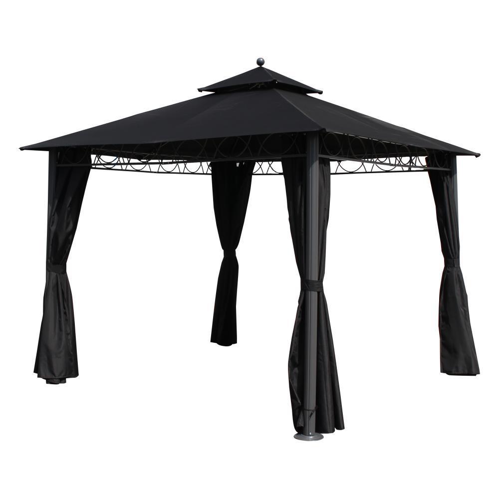 St. Kitts 10-Foot Aluminum/ Polyester Double-Vented And Drapes Square Gazebo  Black