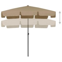 vidaXL Taupe Outdoor Beach Umbrella with UV Protection AntiFade Polyester Sturdy Rib Support Tilt Function Ventilated Top