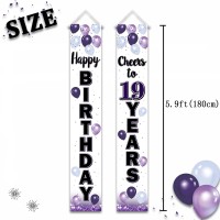 Laskyer Happy 19Th Birthday Decorations 19Th Purple Balloon Birthday Theme Door Hanging Banner Sign Cheers To Nineteen Years Old