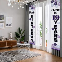 Laskyer Happy 19Th Birthday Decorations 19Th Purple Balloon Birthday Theme Door Hanging Banner Sign Cheers To Nineteen Years Old